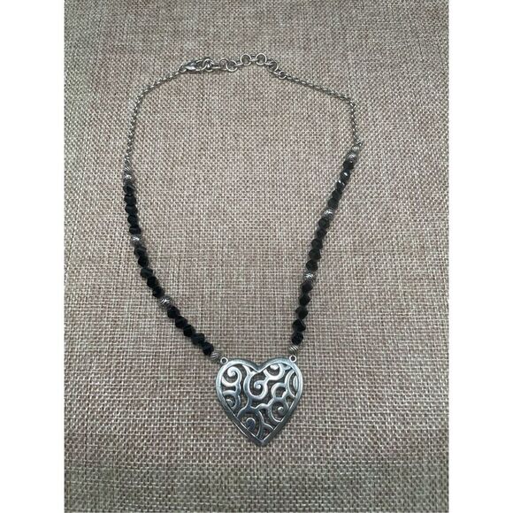 Vintage Brighton Heart Necklace Glass Black Beads - Picture 3 of 9